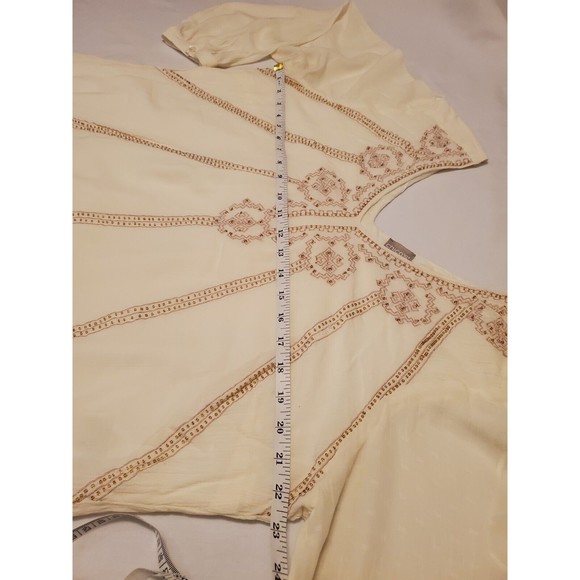 Chico's Sz 2 Beaded Embroidered Linen Lined Tunic Top Aztec Lagen Boho - Picture 7 of 12